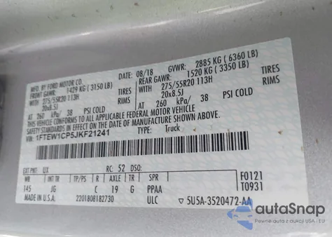 2018 Ford F-150 Xl from USA, damaged, VIN 1FTEW1CP5JKF21241